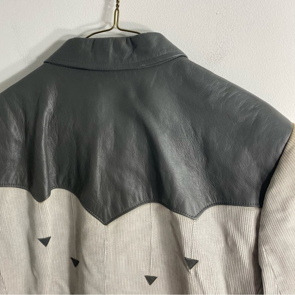 Vintage Pioneer Wear Corduroy & Leather Western Blazer Jacket 46L Gray Cowboy - Picture 9 of 12